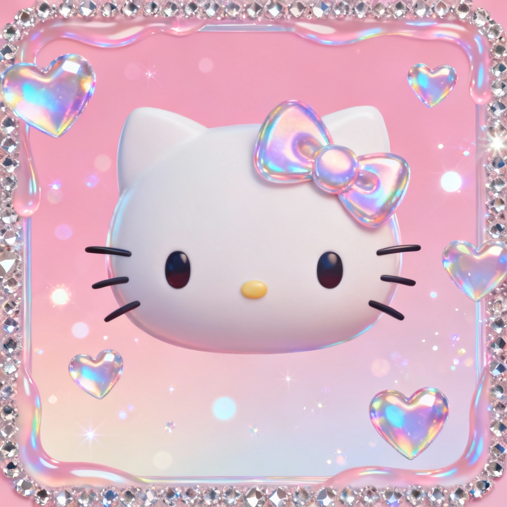 AI Y2K Hello Kitty PFP preview with pastel pink and glitter