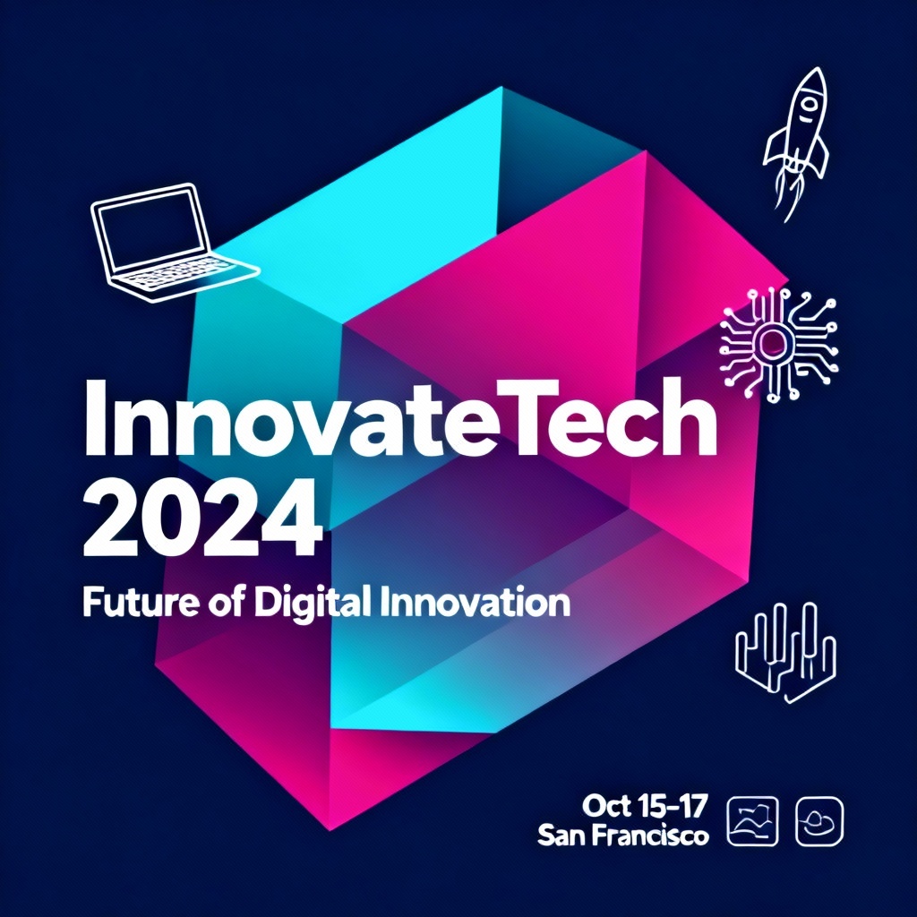 AI tech conference banner with geometric shapes and gradients