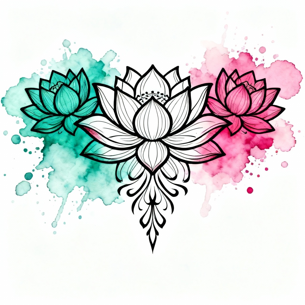 AI watercolor lotus sternum tatoo design