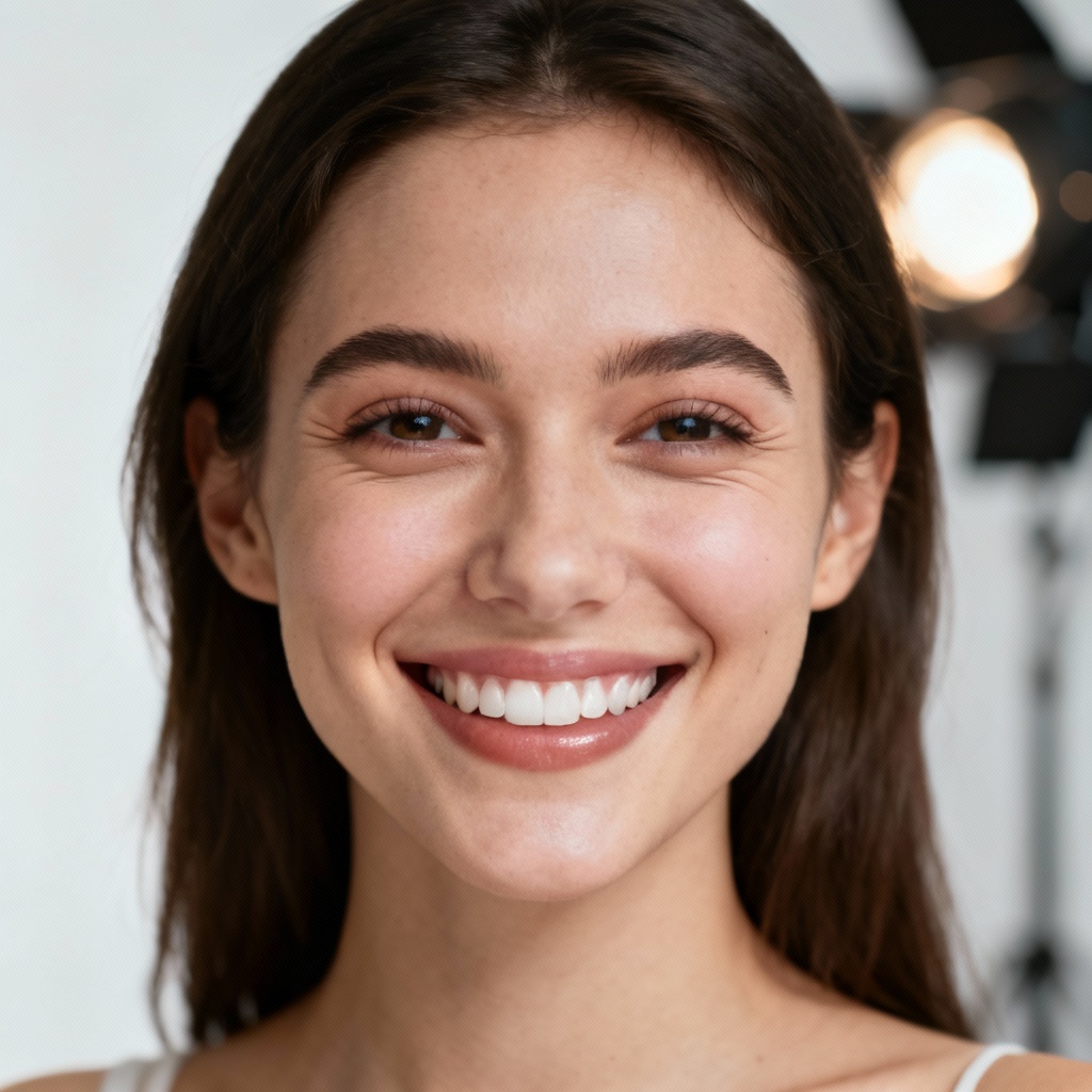 AI beautiful smile portrait on clean studio background