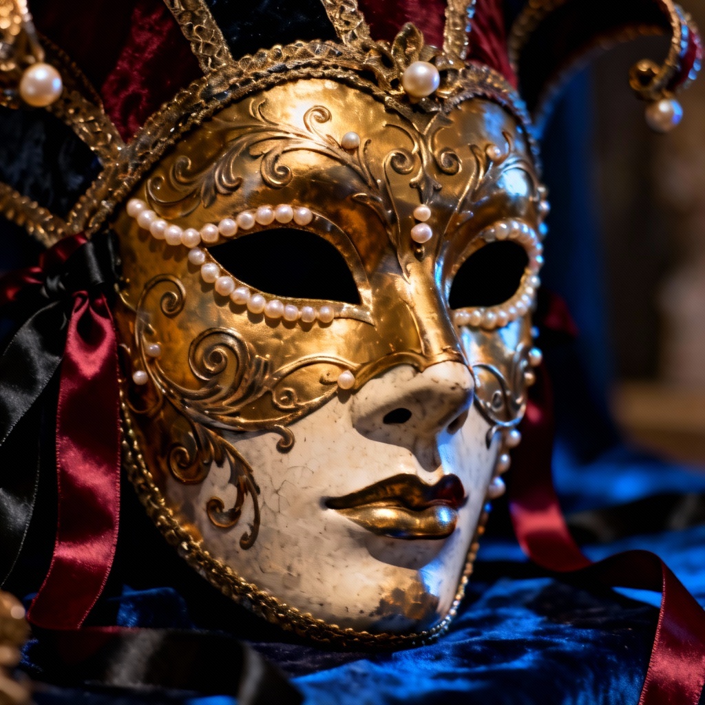 AI baroque gold leaf filigree Venetian volto mask