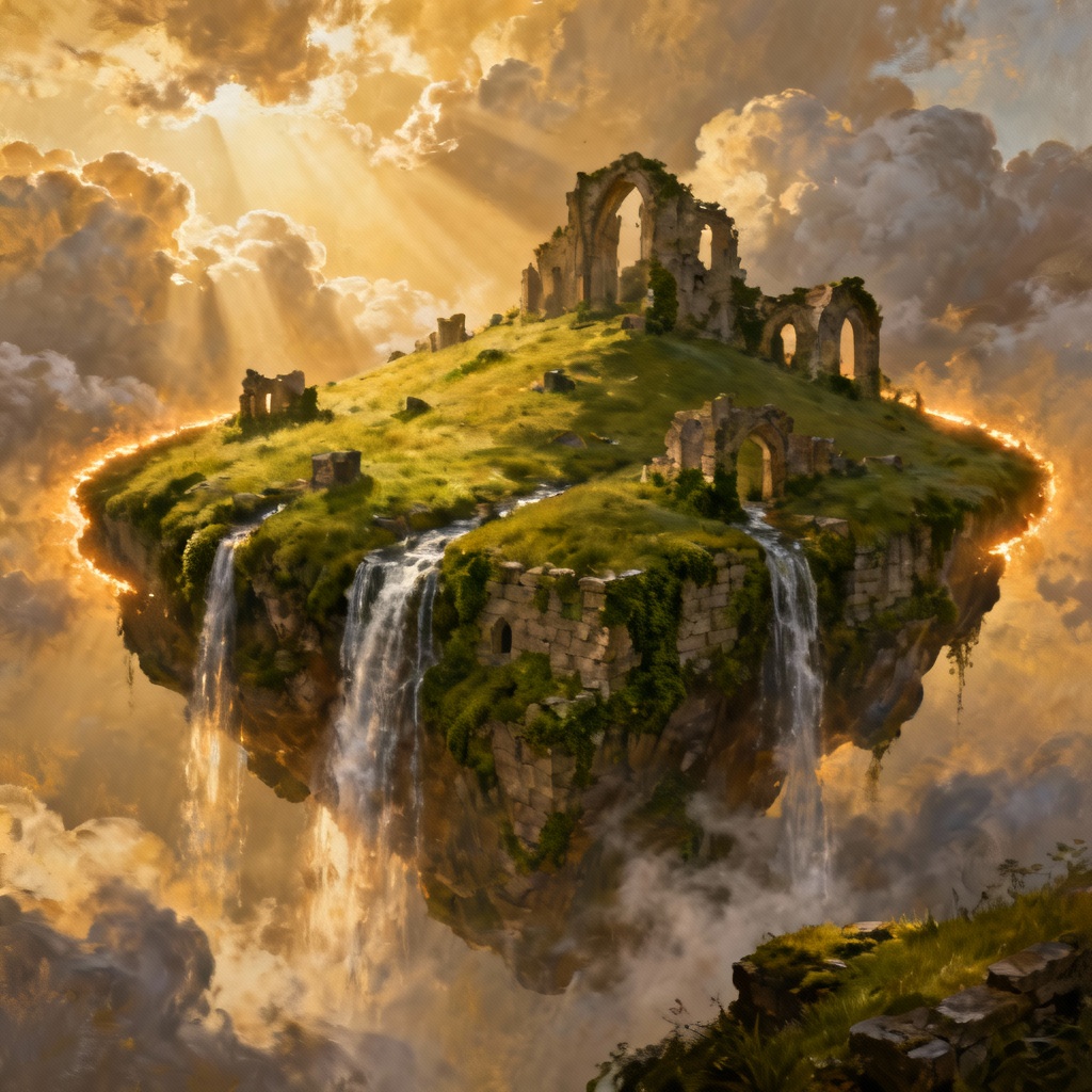 Fantasy floating hill islands concept art