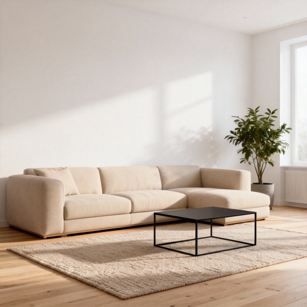 Free room visualizer preview of a Scandinavian living room with oak floors and soft neutrals