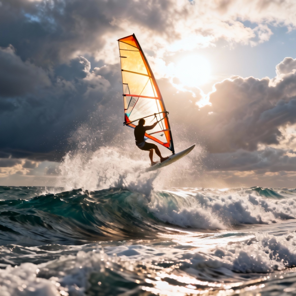 AI windsurfer performing a high aerial jump