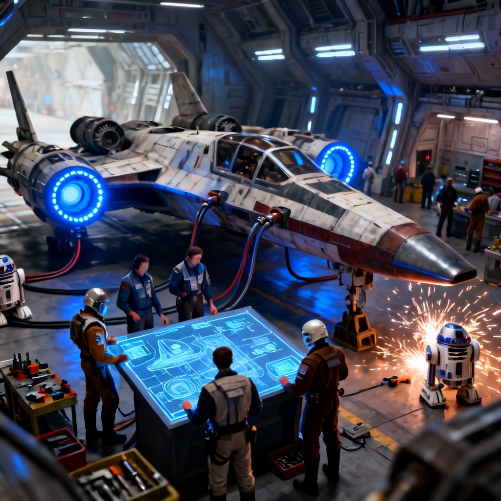 AI Star Wars rebel pilots in a starfighter hangar