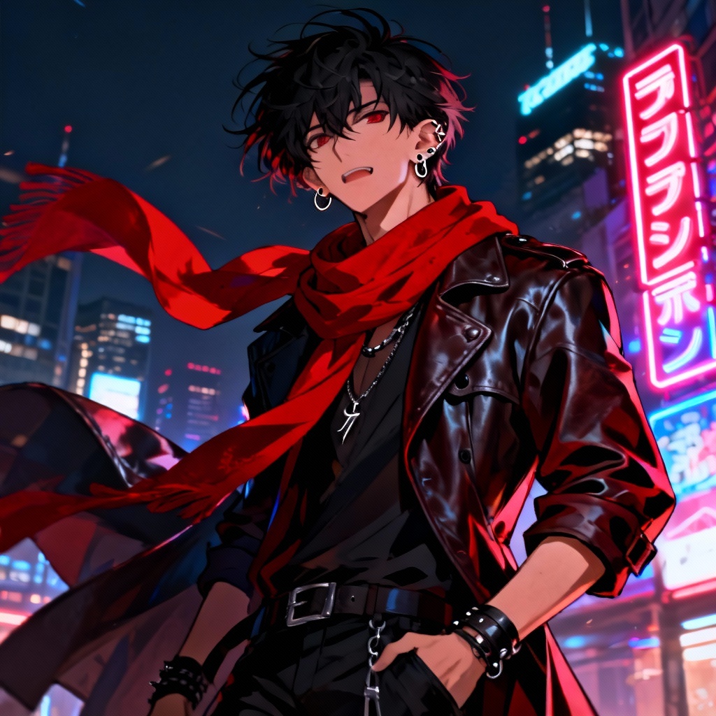 Anime-style bad boy with red scarf