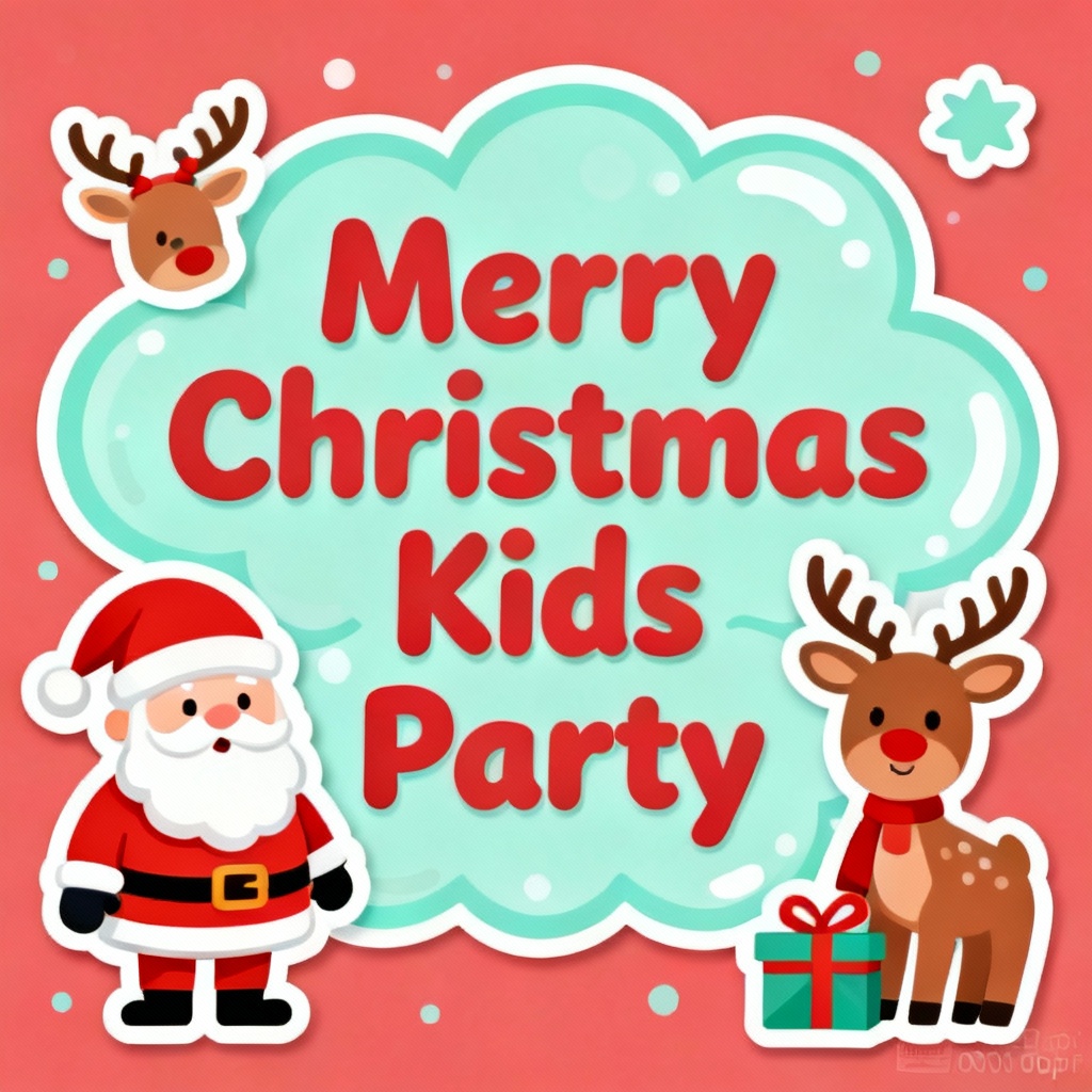 Cute Christmas poster for kids party with cartoon Santa and gifts