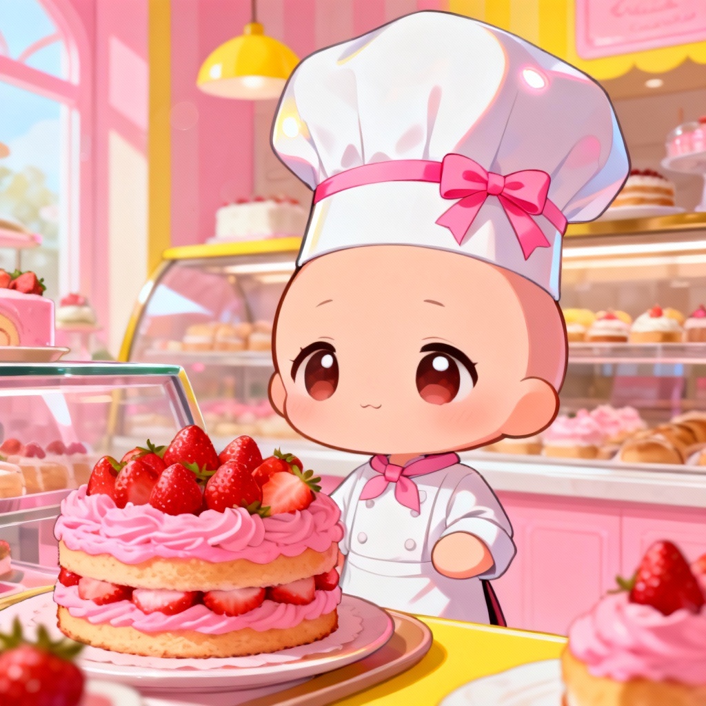 AI anime pastry chef hat illustration