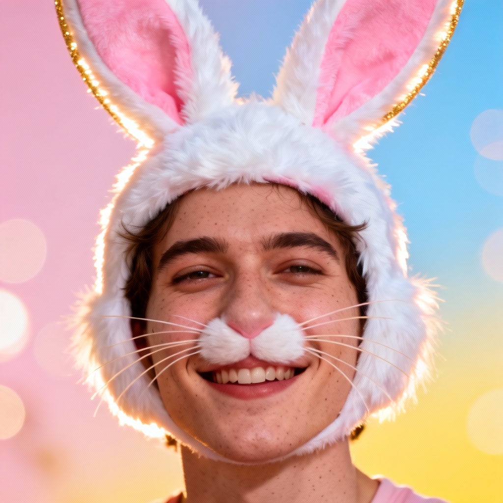 Portrait with pastel bunny ears and whiskers