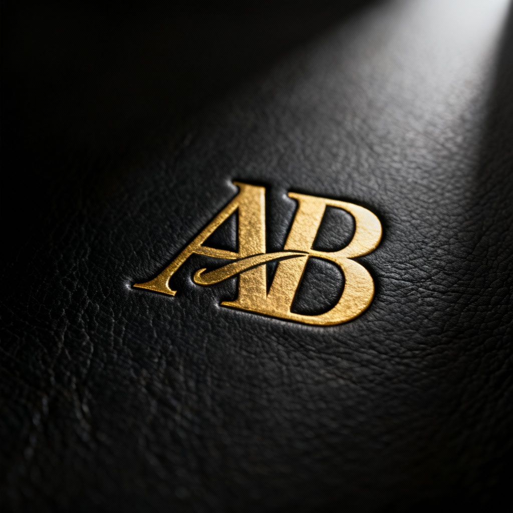 AI gold foil AB monogram logo mockup on black leather