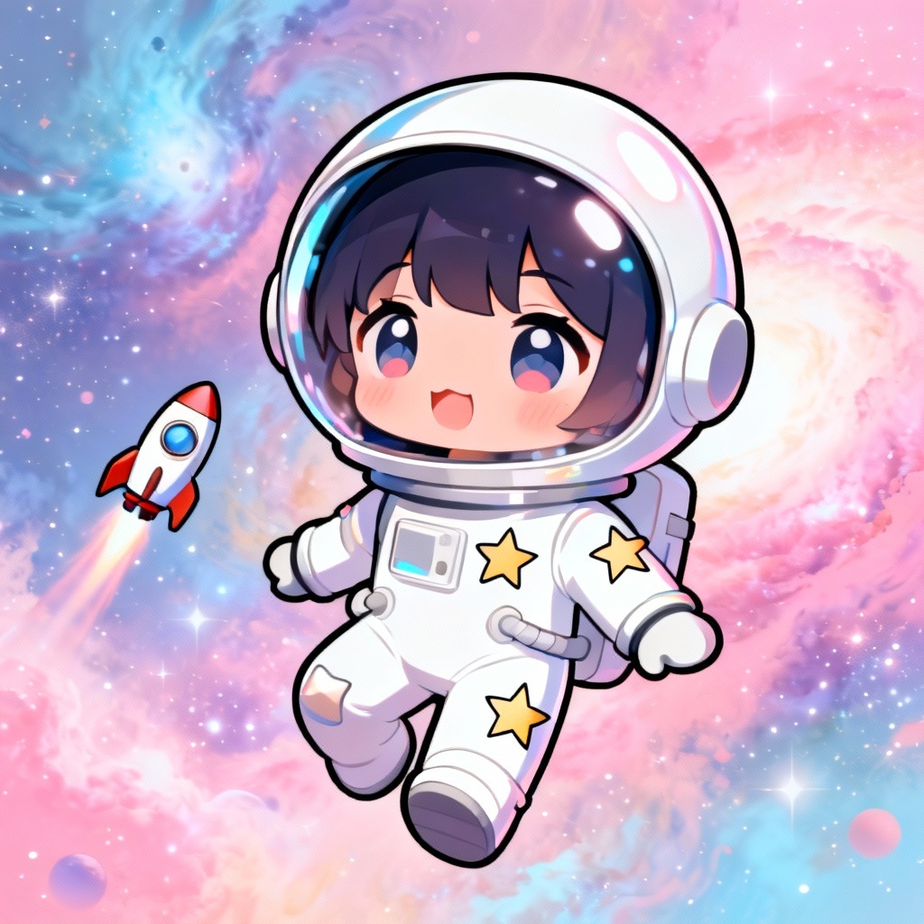 AI anime-style chibi character wearing a cute spacesuit