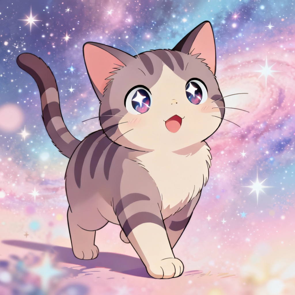 Anime-style magical kitten with stars