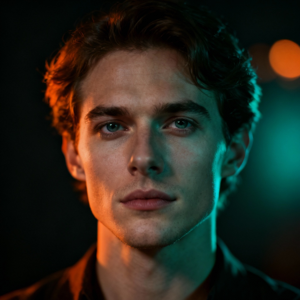 AI cinematic portrait with Rembrandt lighting and shallow depth of field