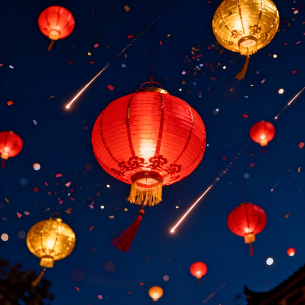 AI festive red lantern sky background