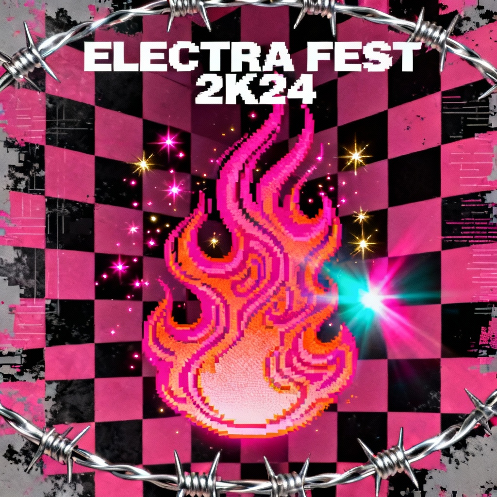 AI Y2K cyber pink rave flyer