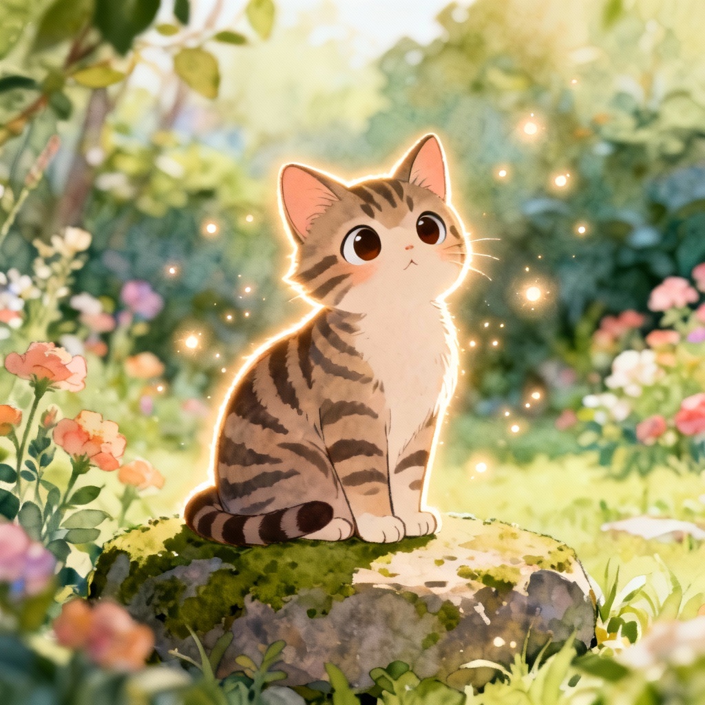 AI Ghibli pet filter example showing a cat in a dreamy park