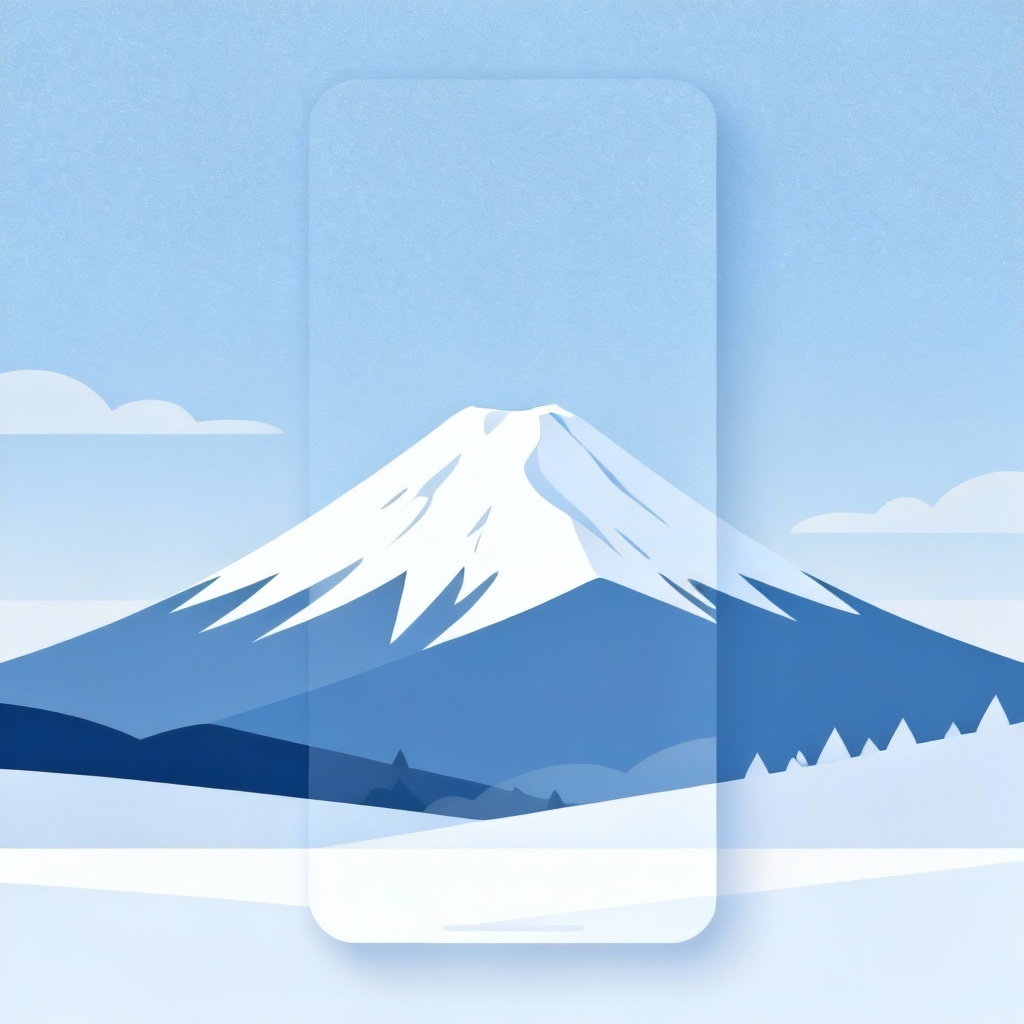 AI minimalist winter Mount Fuji background in cool tones