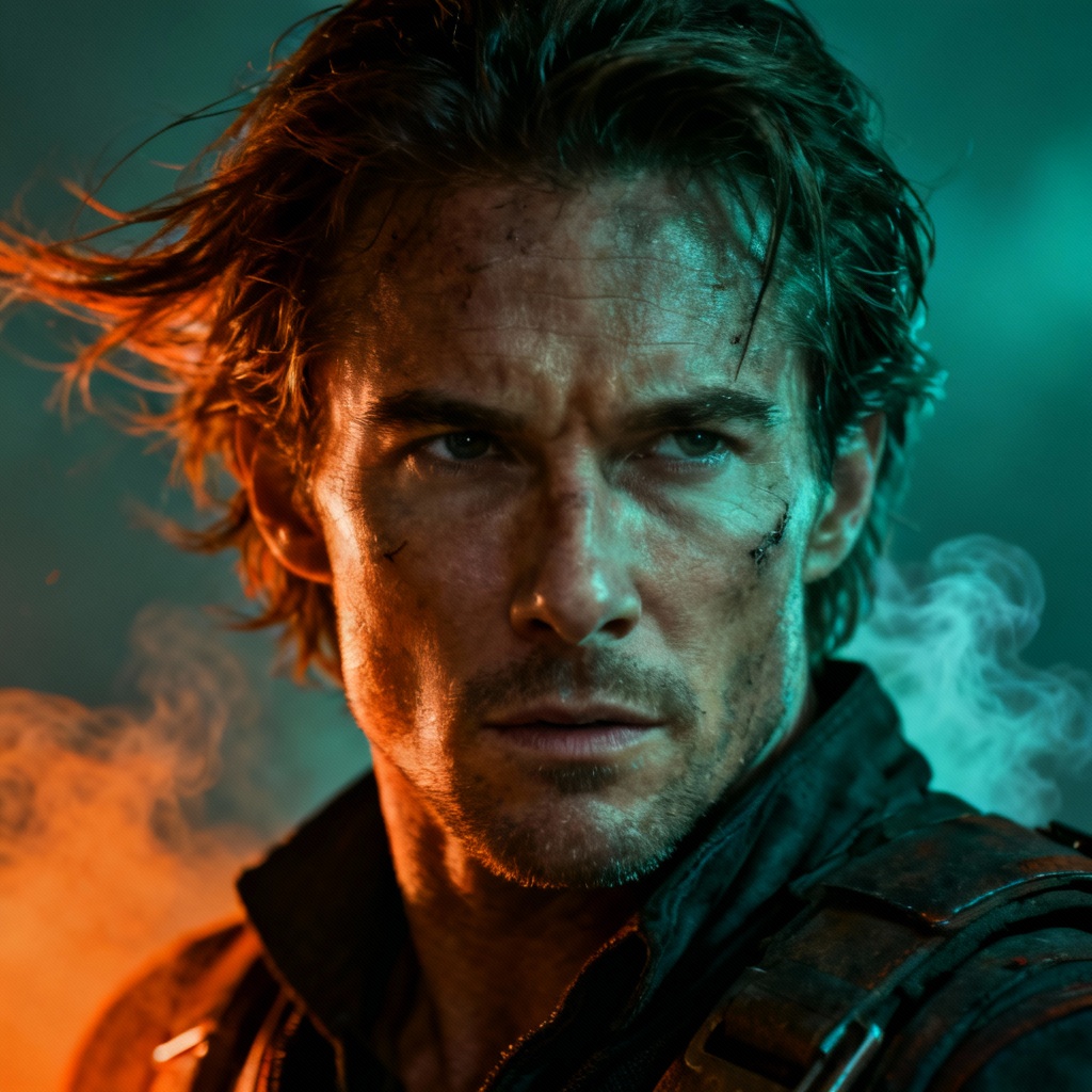 AI action hero cinematic poster look