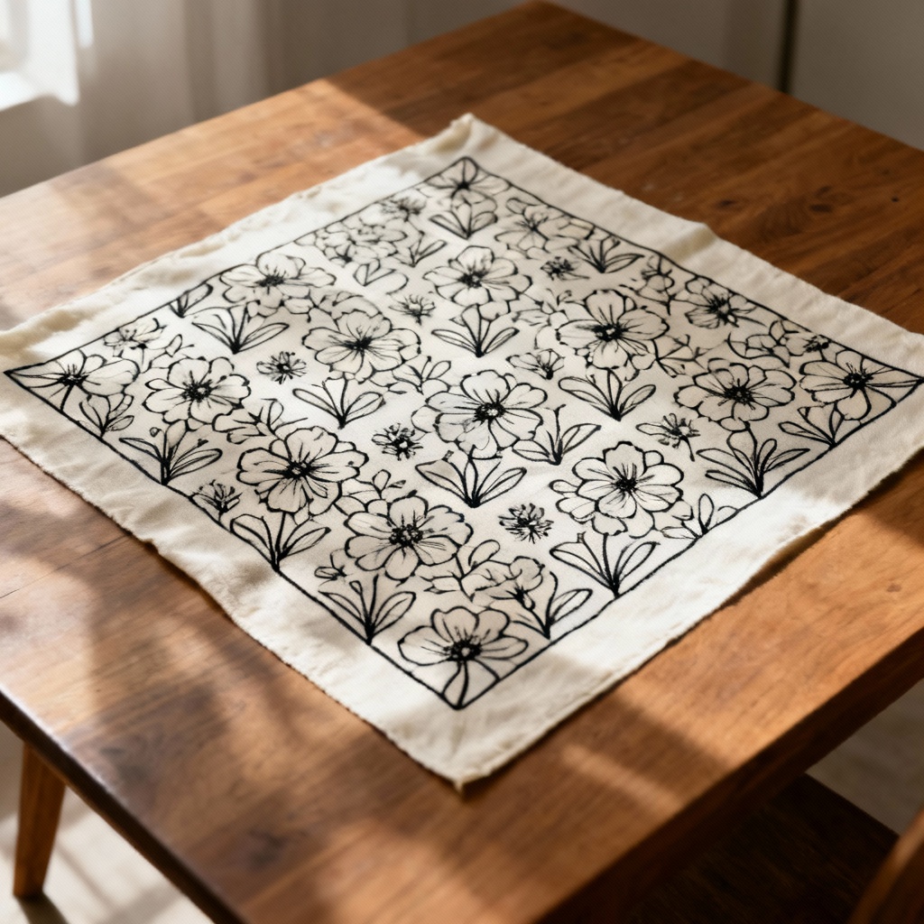 AI Minimal Line Art Floral Scarf