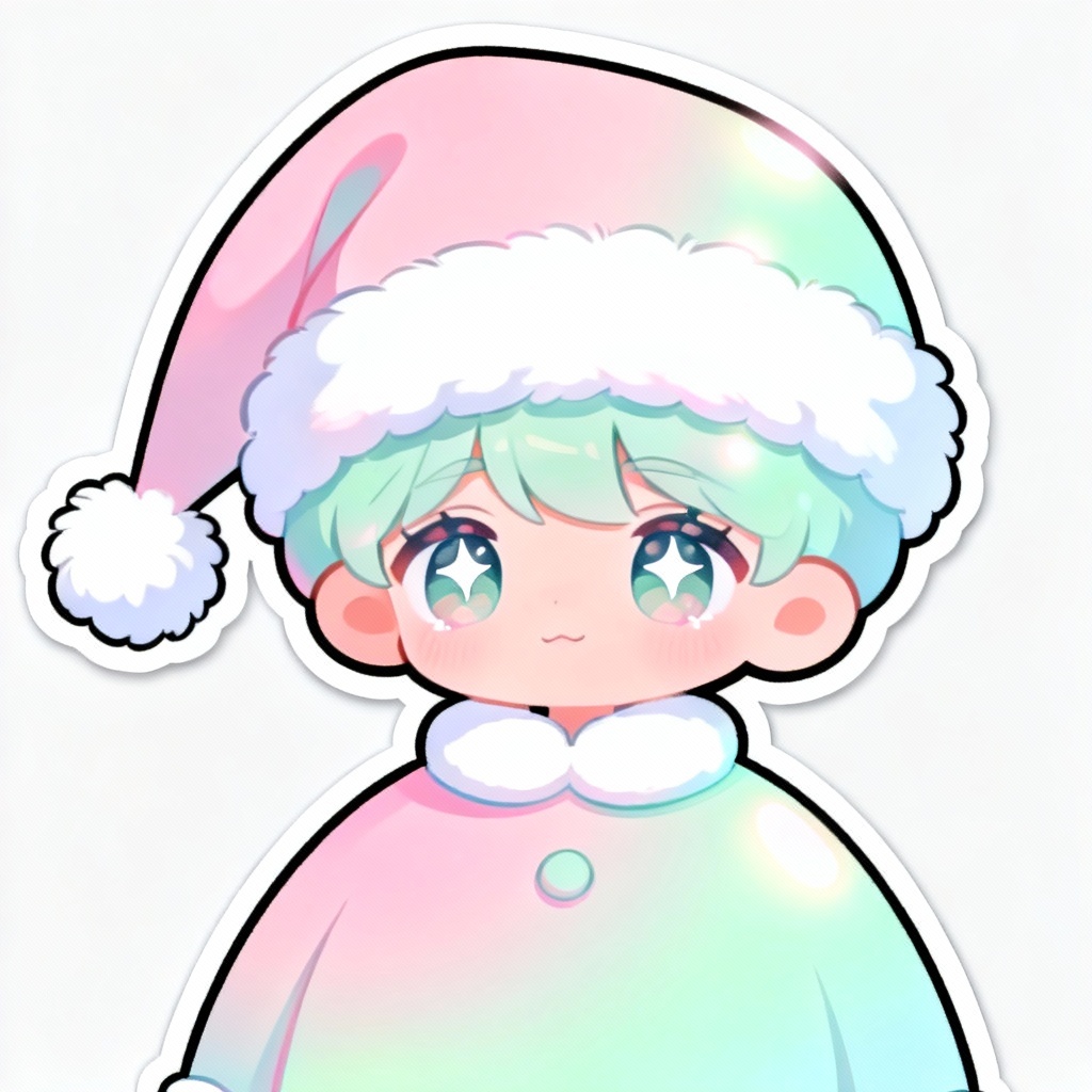 AI cartoon Santa character style with big eyes and soft shading