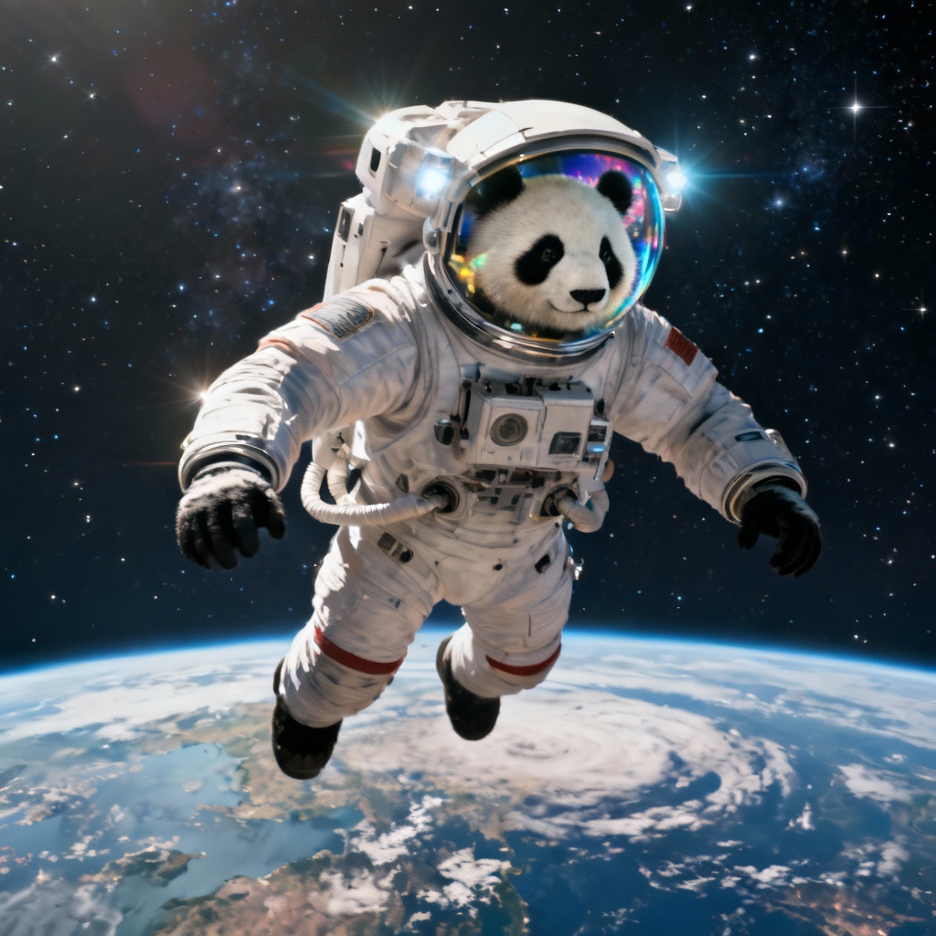 AI astronaut panda in space