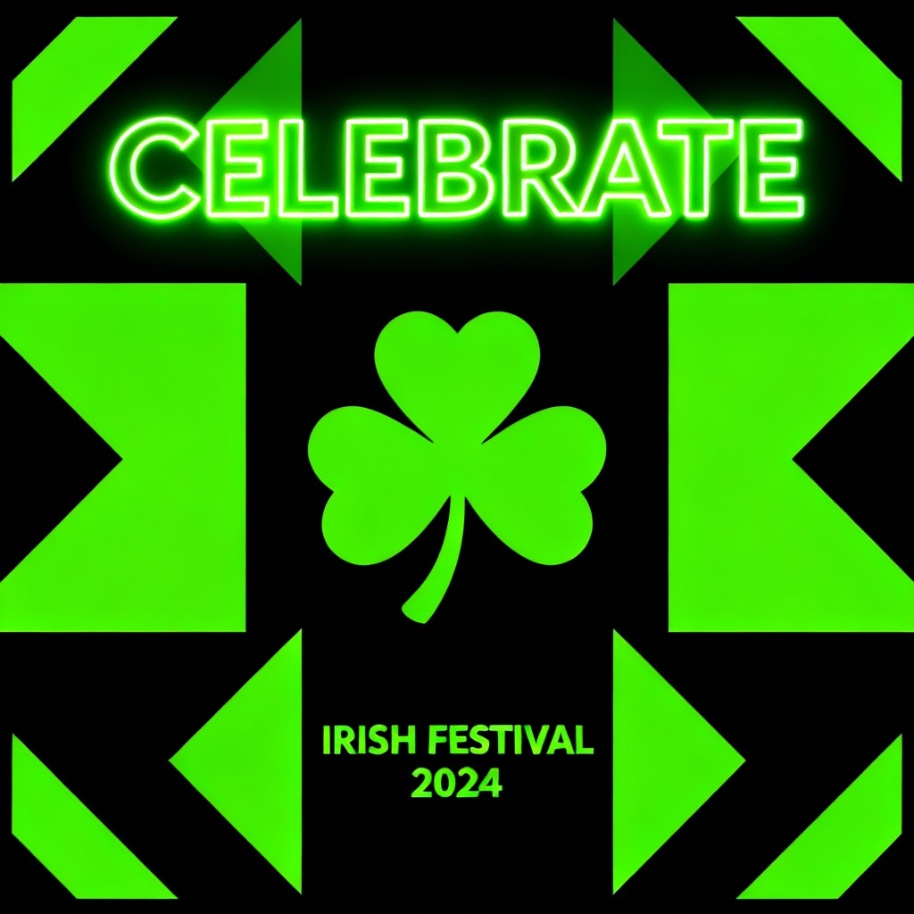 AI neon green St Patrick’s poster with shamrock