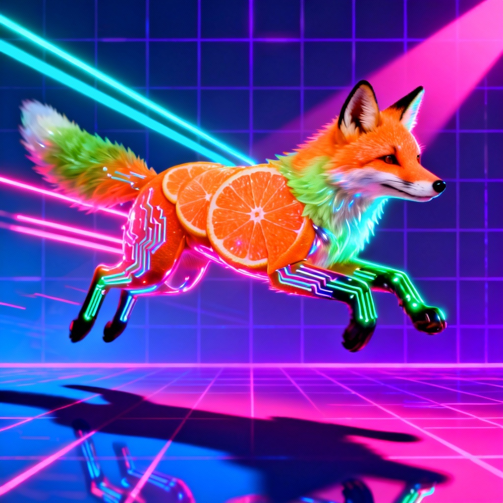 AI citrus fox fruit pet with neon glow