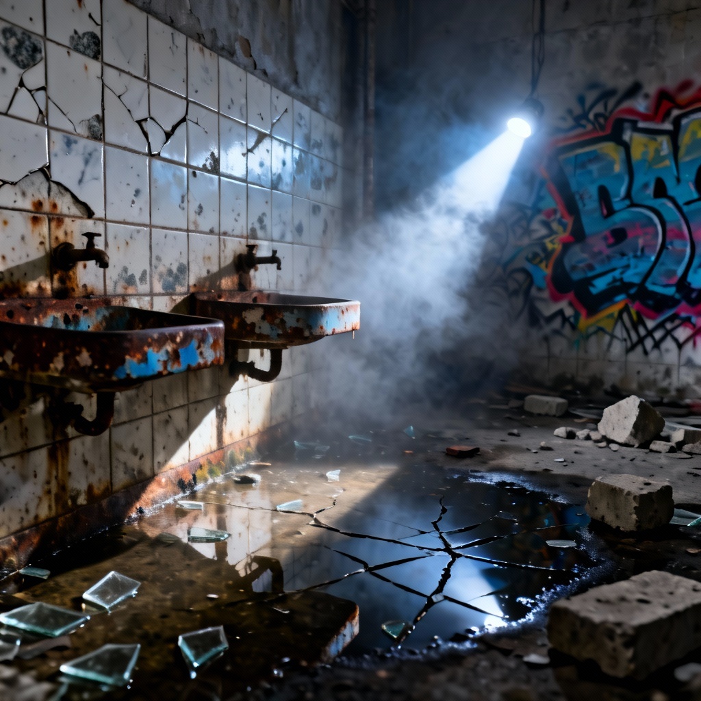 AI abandoned subway corridor with moody lighting