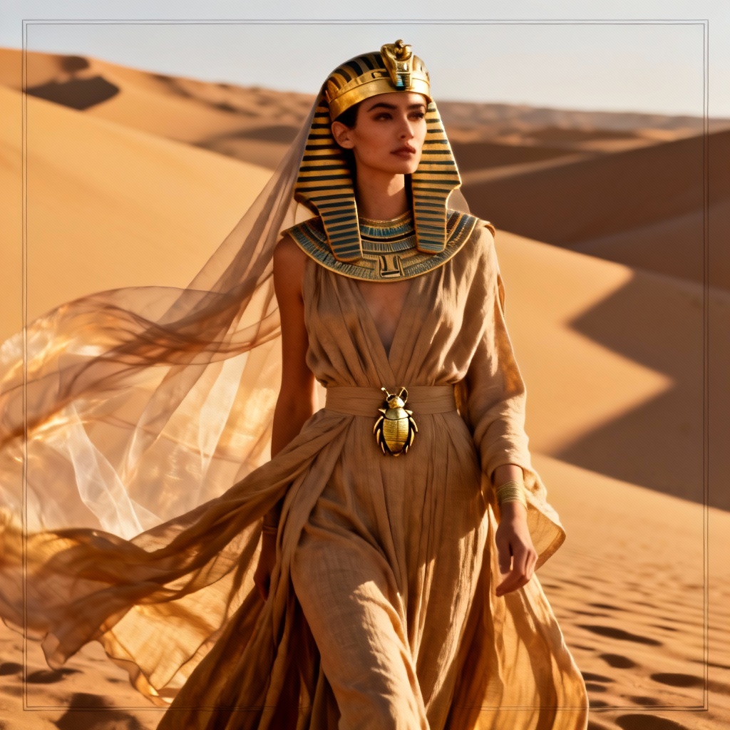 AI Egyptian Queen fashion editorial scene