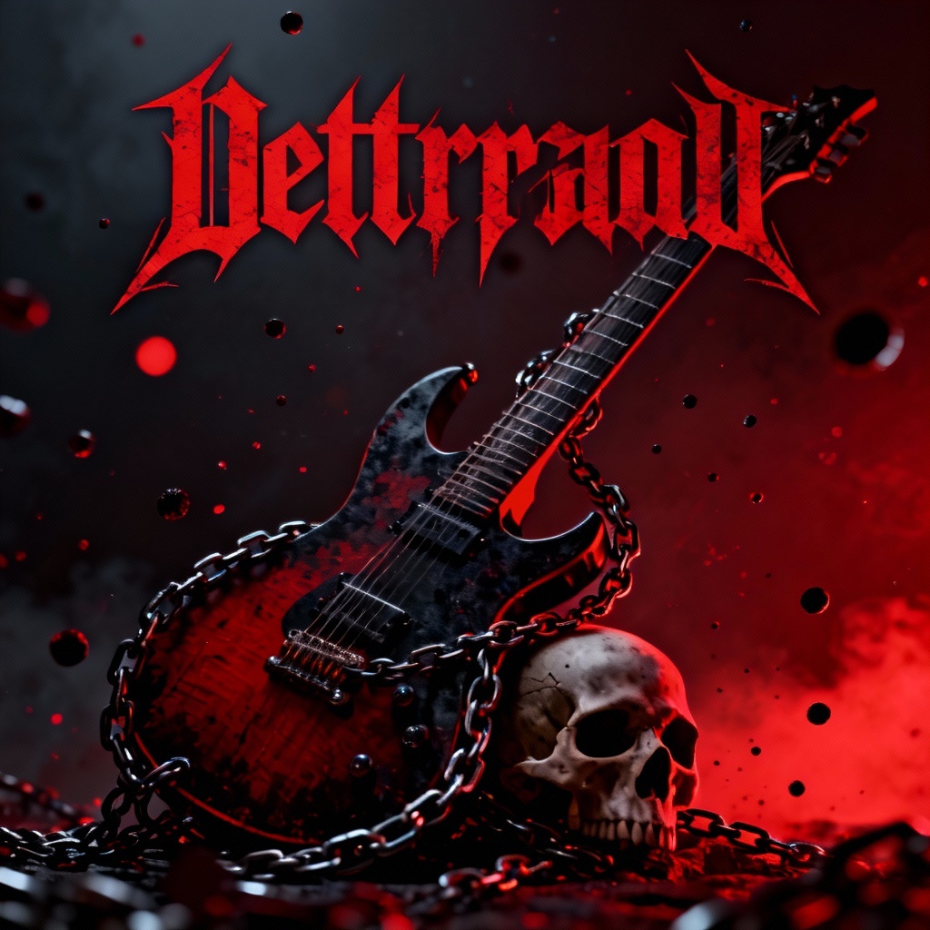 AI metal album cover with guitar and skull motif