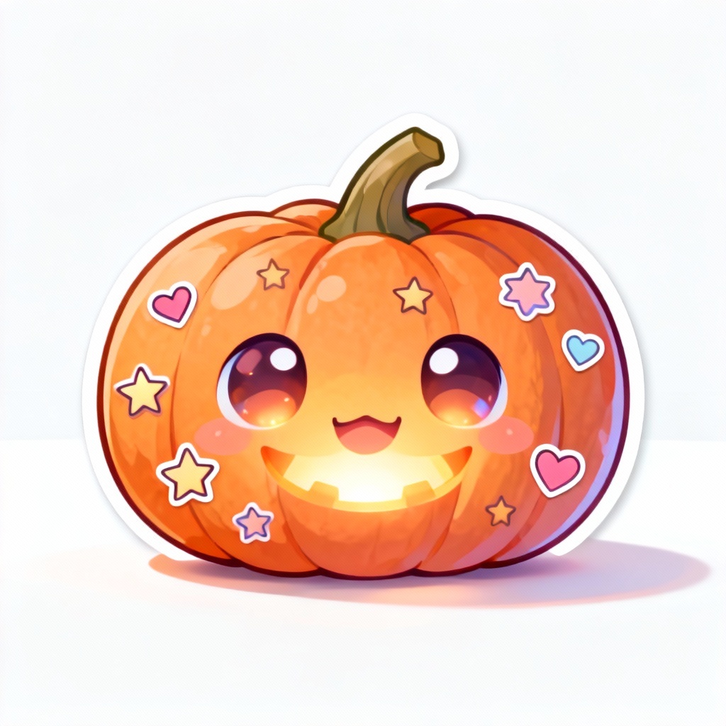 Kawaii glowing pumpkin sticker style