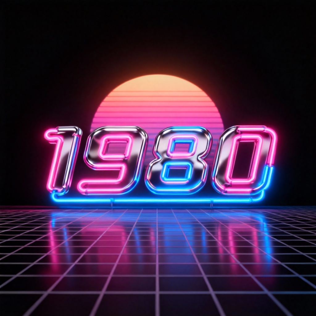 AI neon 80s logo on vaporwave grid