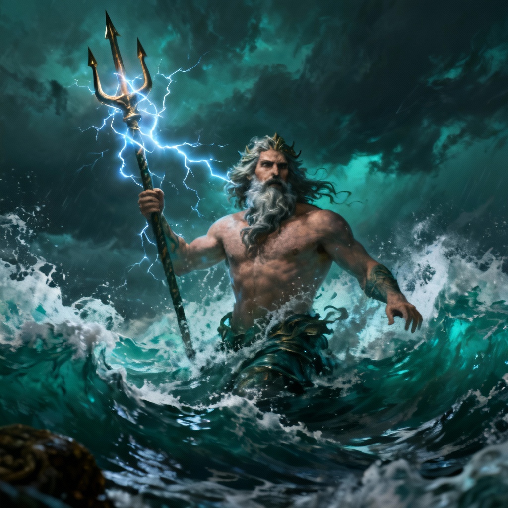 AI Greek mythology image of Poseidon in a storm