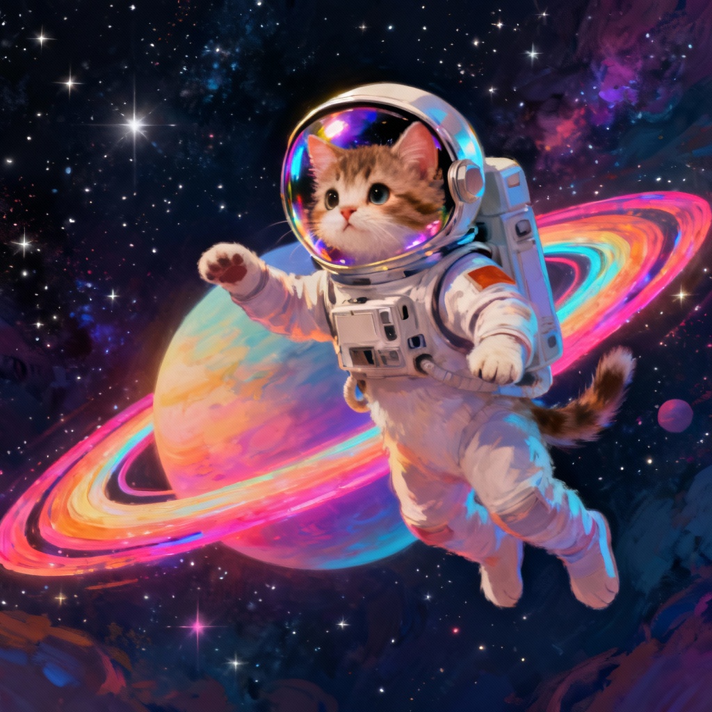 AI space explorer kitten comic art