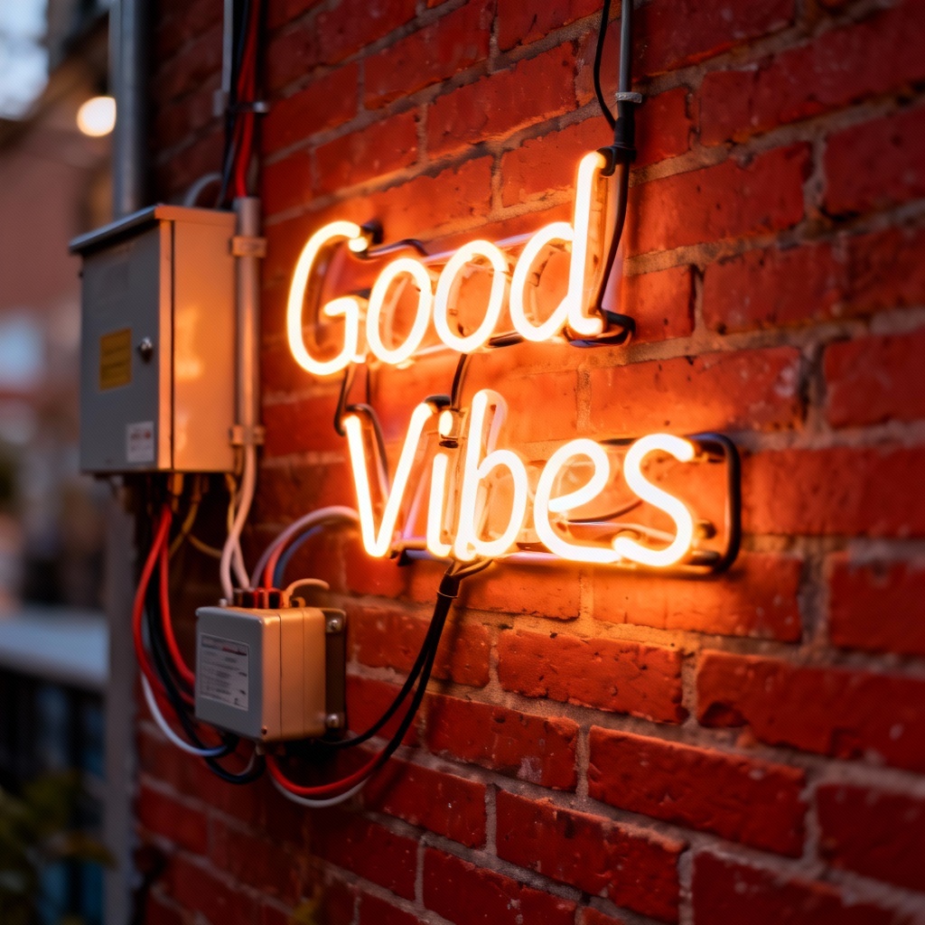 AI neon text on brick wall