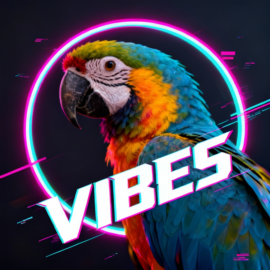 AI neon cyberpunk parrot poster with glowing accents and dark backdrop