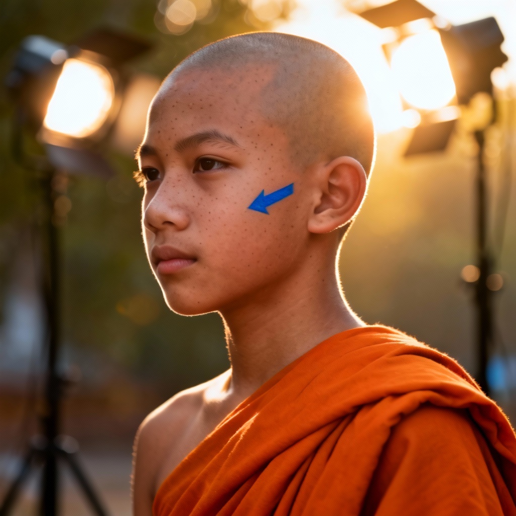 Realistic Aang-style cosplay portrait