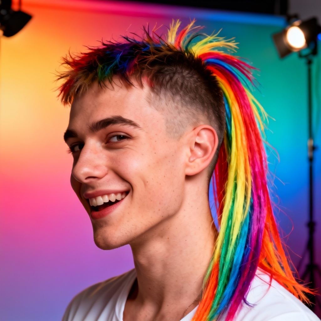 AI rainbow mullet haircut prank