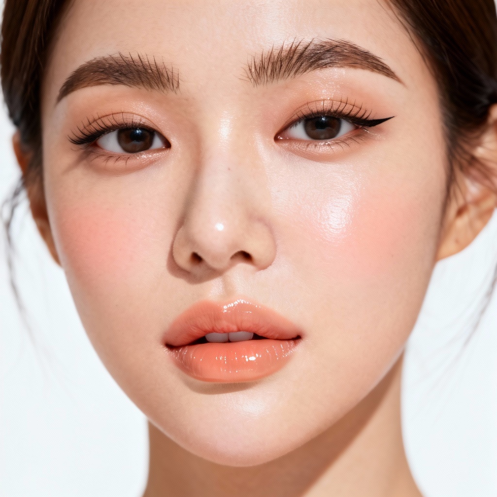 AI beauty portrait with soft glam makeup and dewy skin