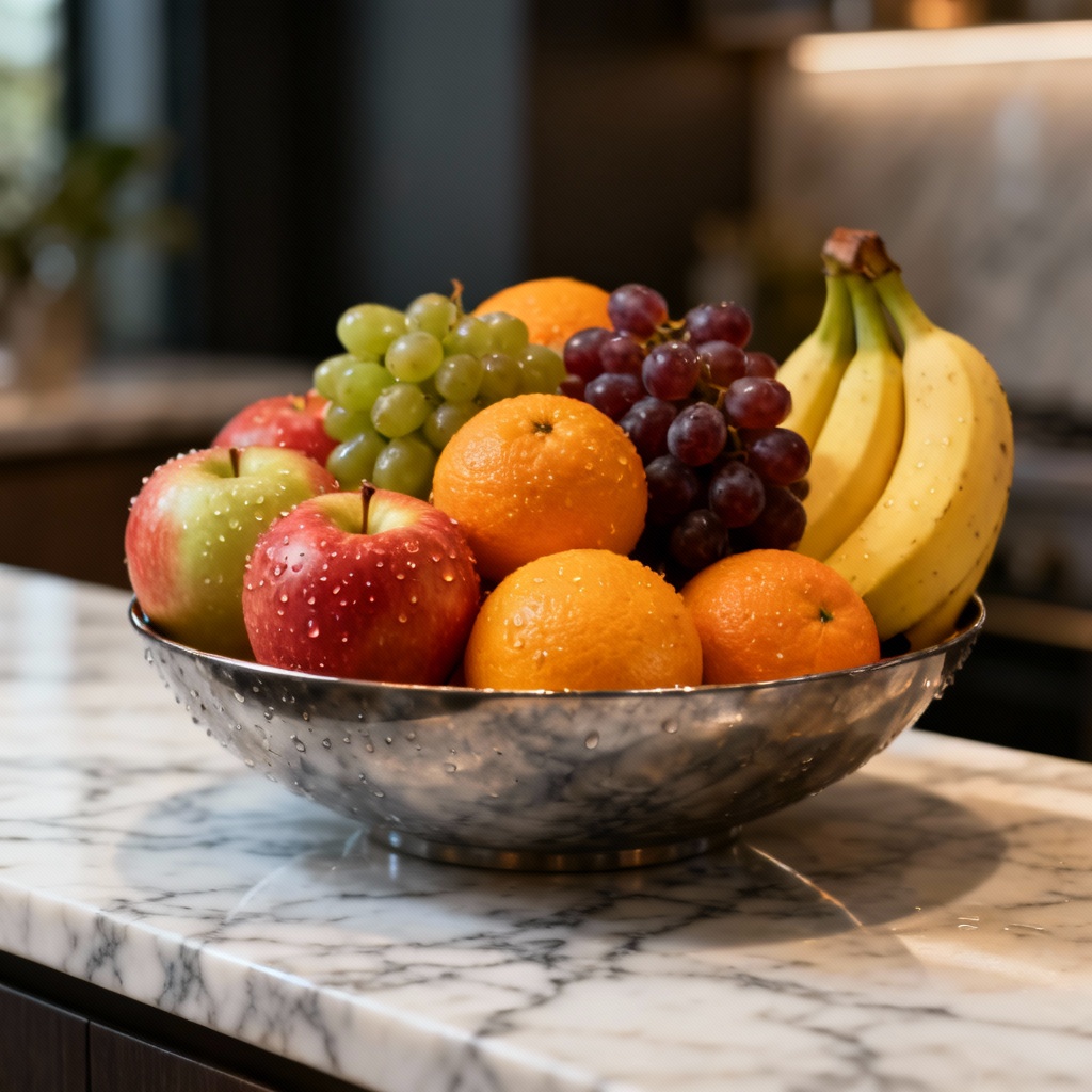AI generated fruit bowl with mixed fruits under studio lighting