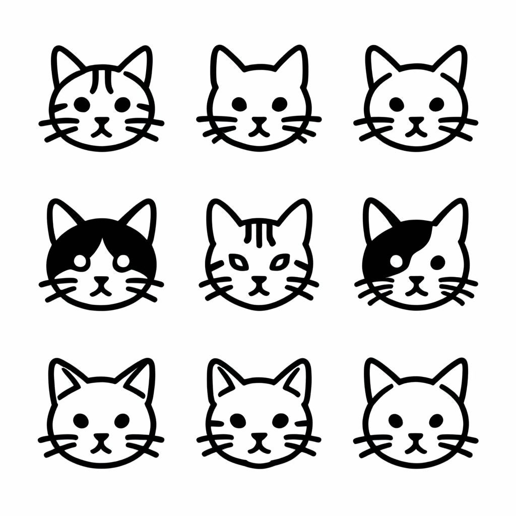 AI cat outline icon set monoline