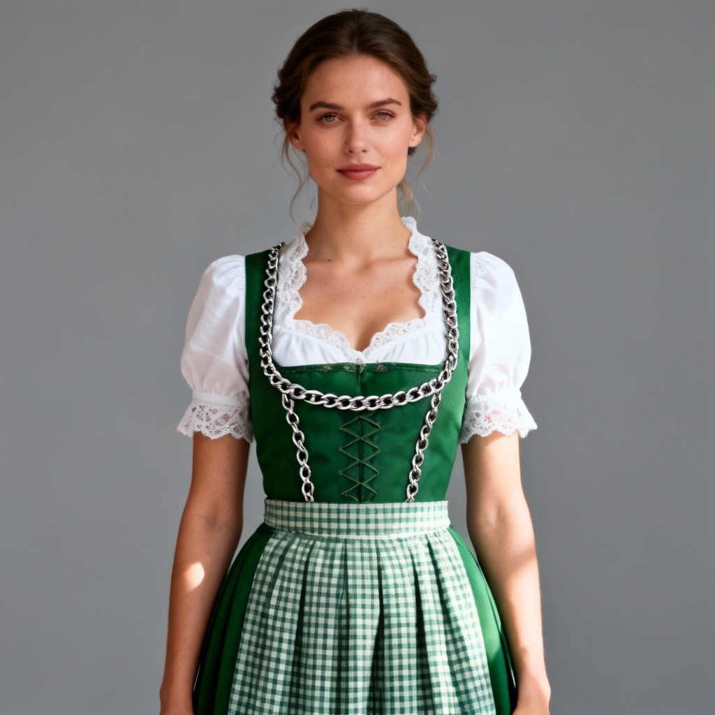 AI dirndl virtual try on preview with classic green midi dirndl