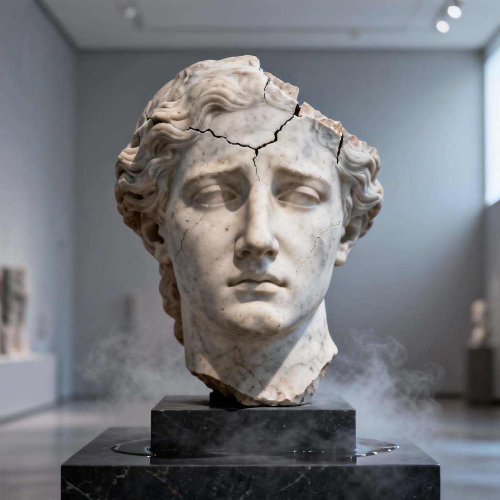 AI broken marble statue evoking sorrow