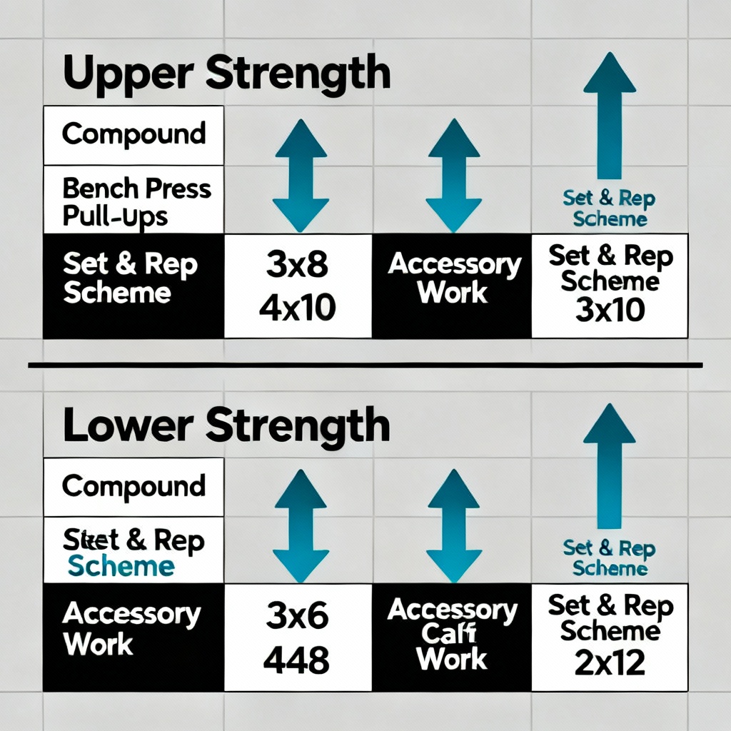Upper lower strength training split infographic