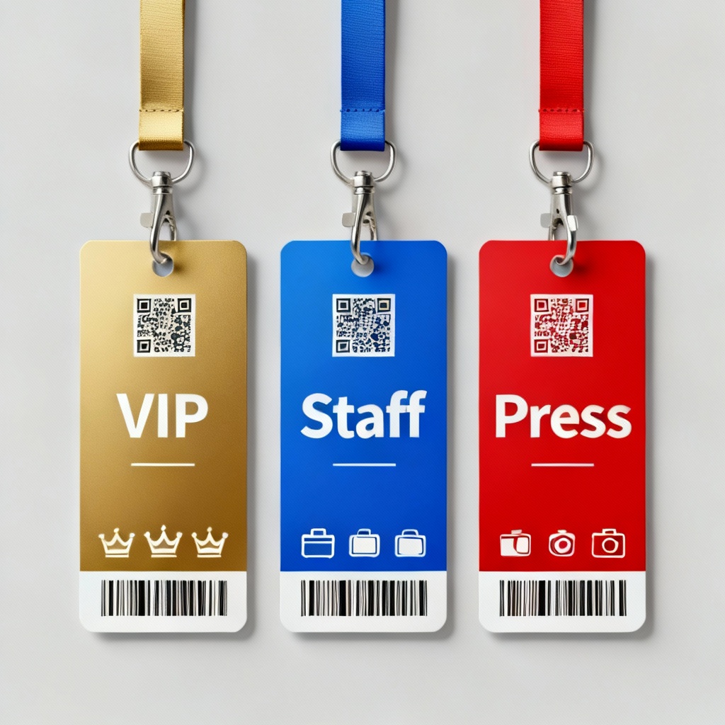 VIP, Staff, and Press badge set with lanyard mockup