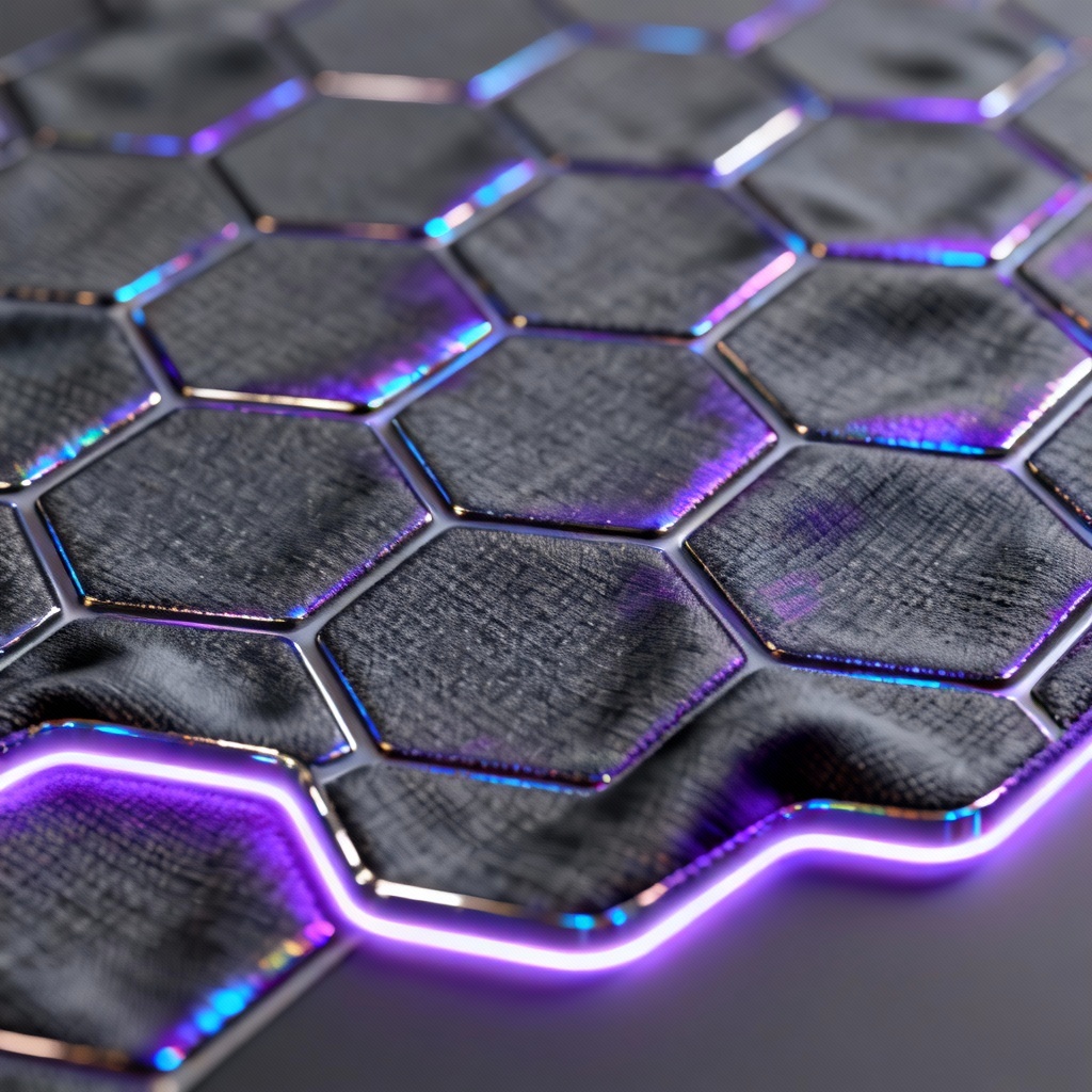 AI futuristic reflective smart fabric with micro-hex