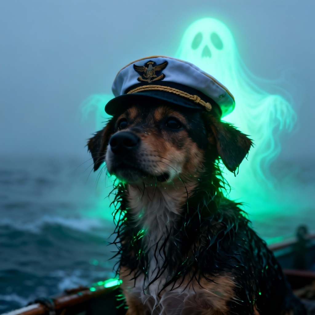 AI ghost filter pet photo with fog and phantom glow