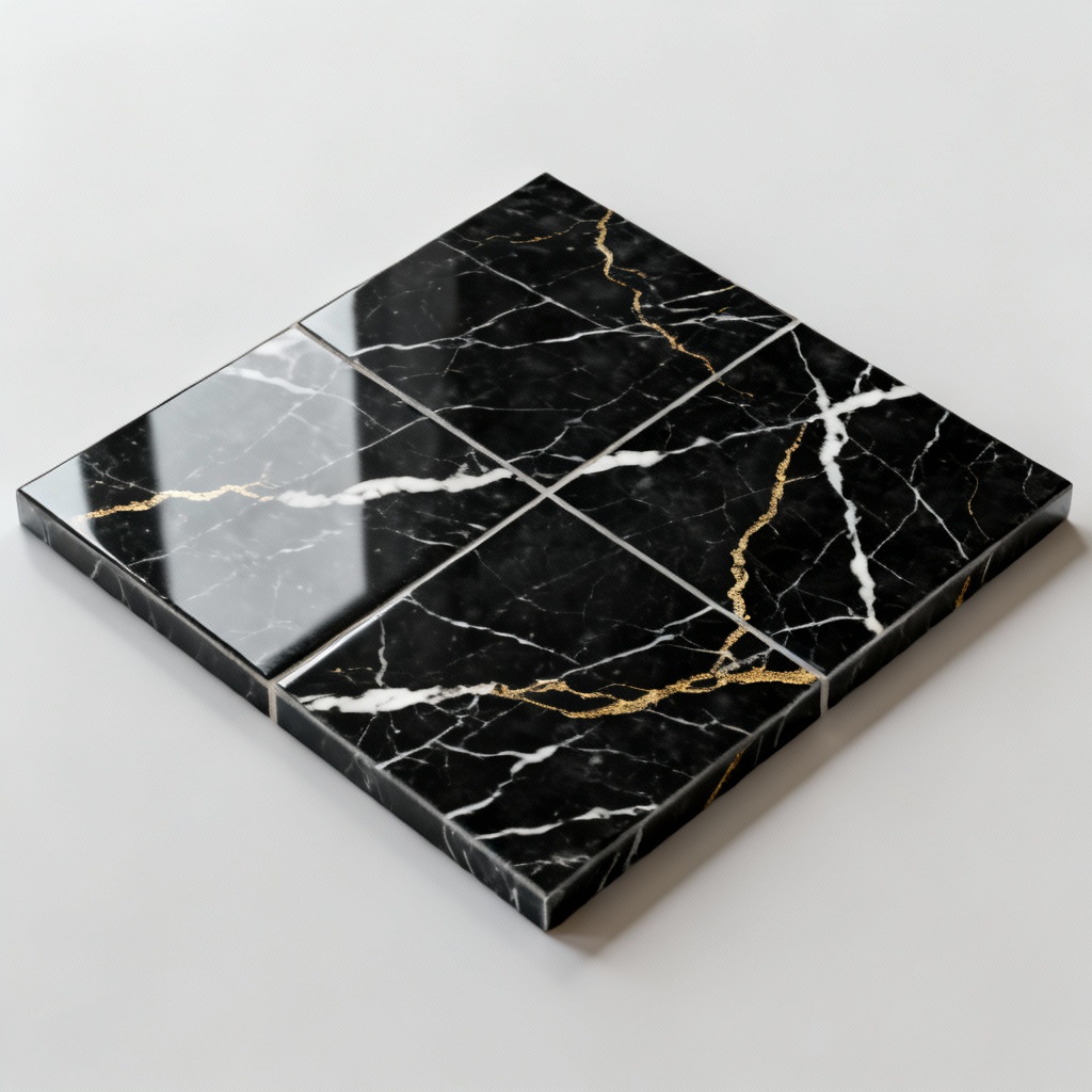 AI black marble texture with gold and white veins, seamless