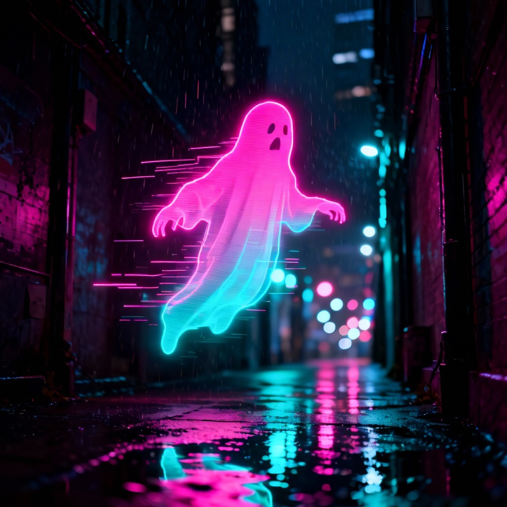 AI cyberpunk neon ghost in rainy alley
