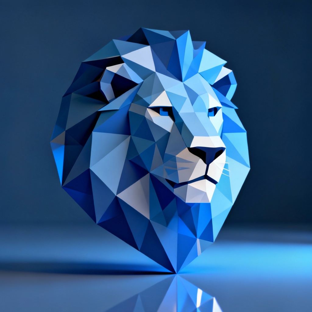 AI low poly blue lion 3D render